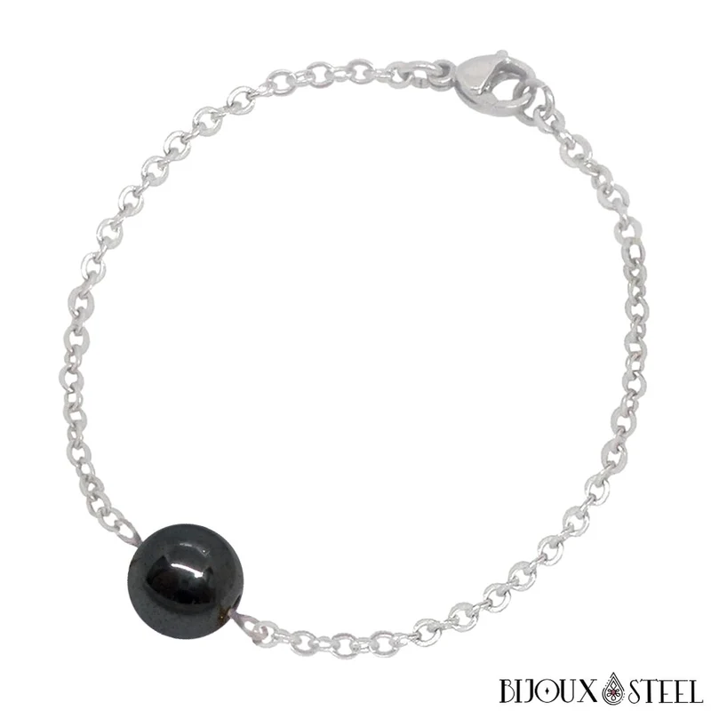 Bracelet à perle d'hématite en acier inoxydable