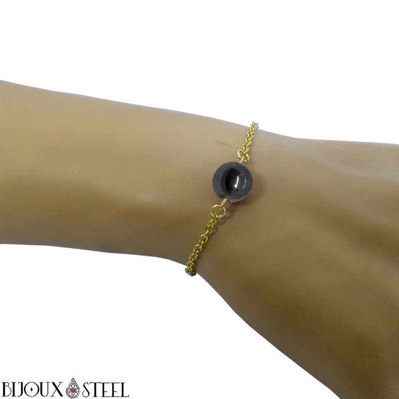 Bracelet à perle d'hématite en acier inoxydable