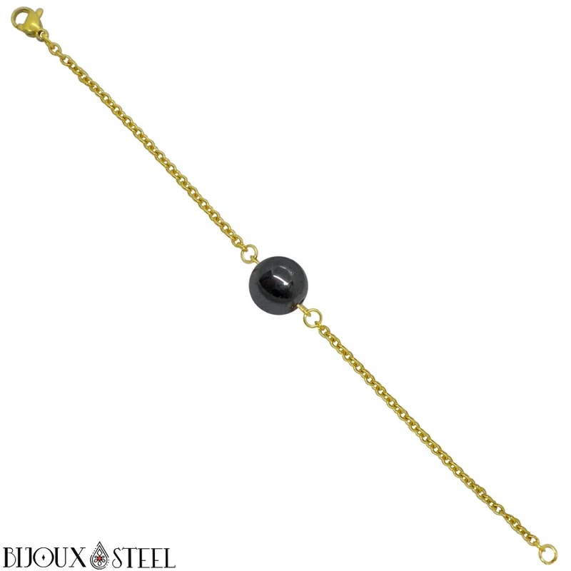 Bracelet à perle d'hématite en acier inoxydable