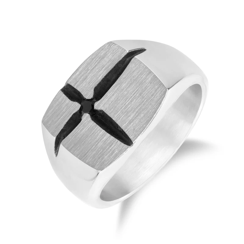 Bague chevalière Crossfire en pierre noire
