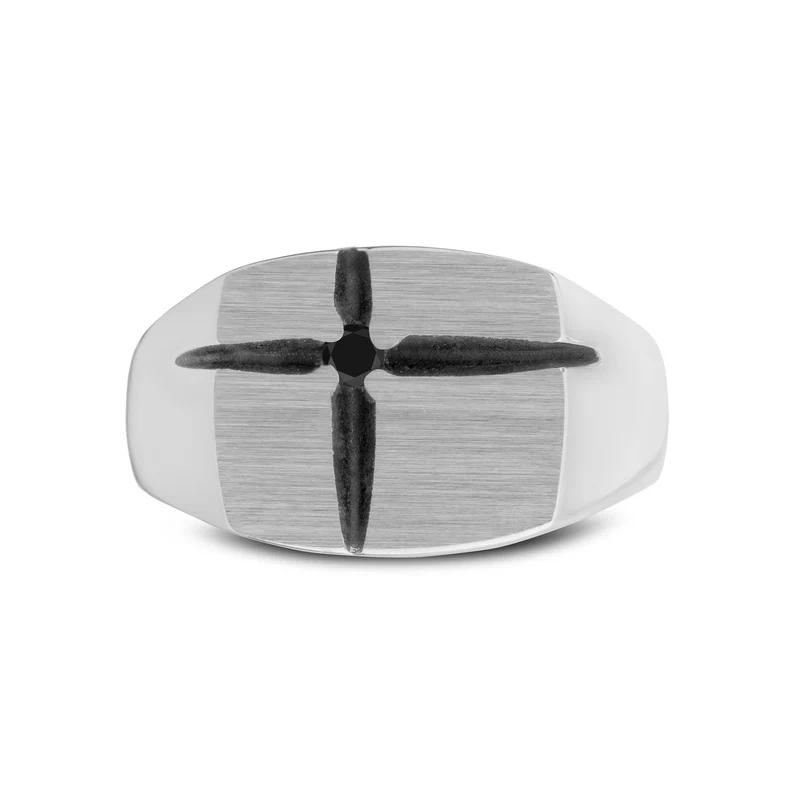 Bague chevalière Crossfire en pierre noire
