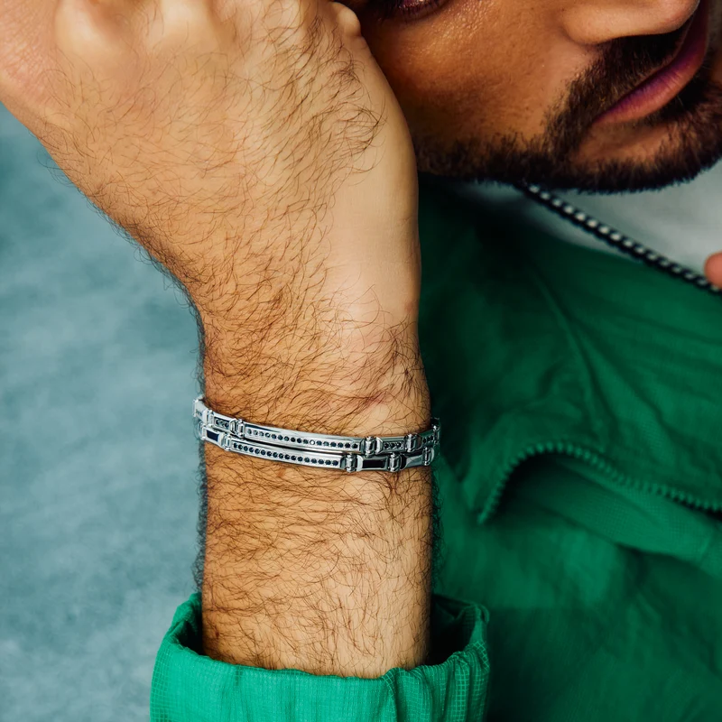 Iced Out Black Stone ID Link Bracelet