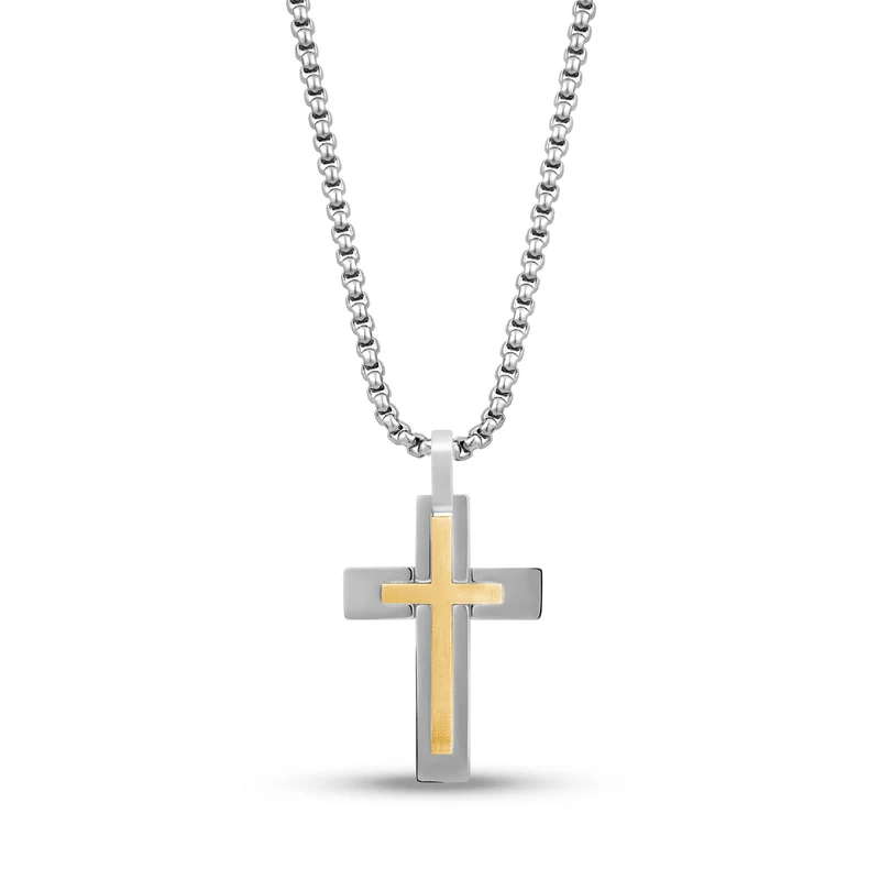 Pendentif double croix bicolore