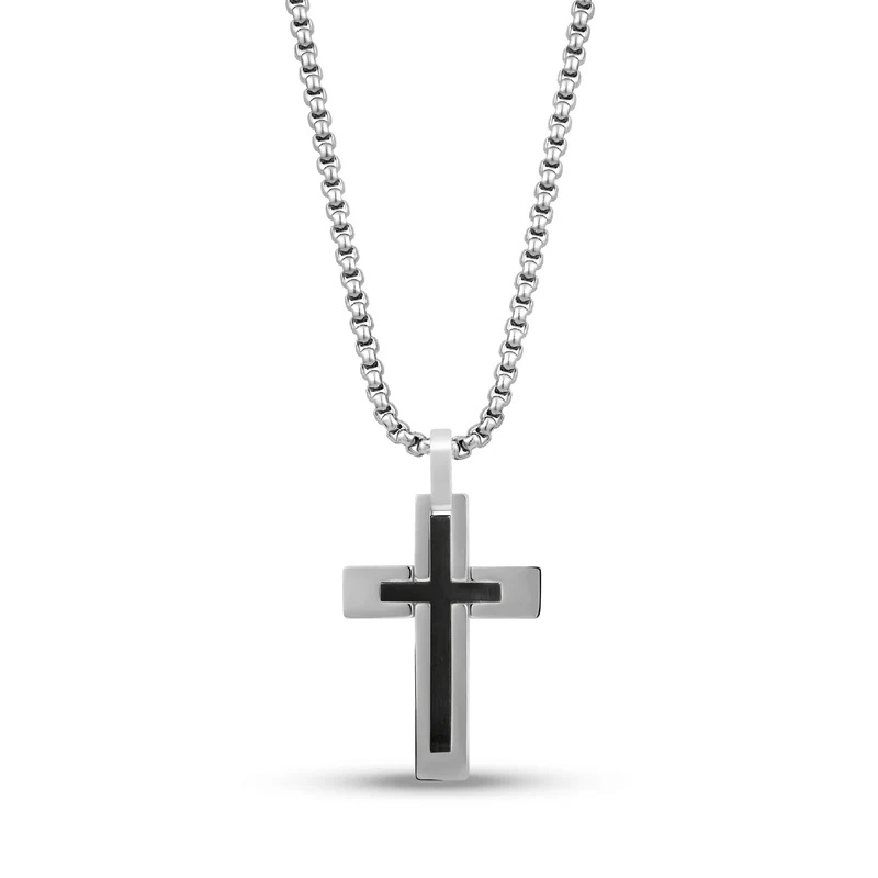 Pendentif double croix bicolore