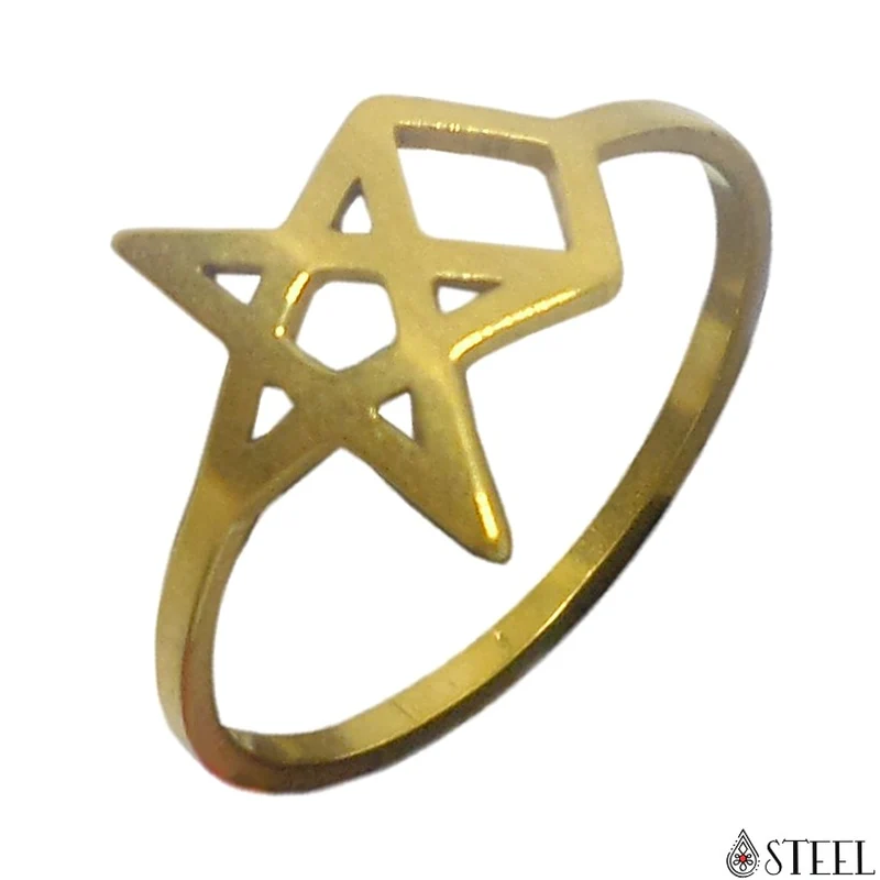 Bague à étoile dorée en acier chirurgical