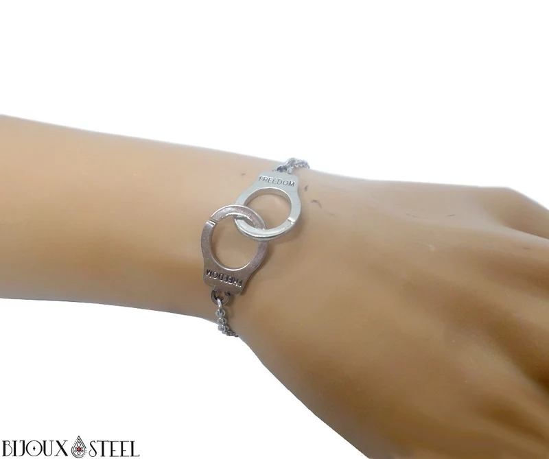 Bracelet menottes adultes et chaîne à maillons en acier inoxydable