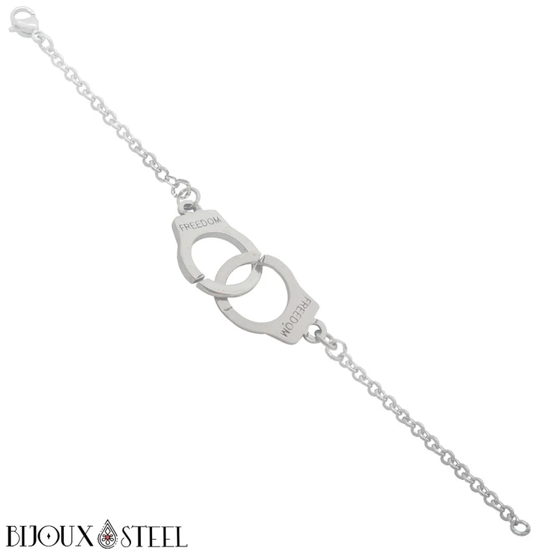 Bracelet menottes adultes et chaîne à maillons en acier inoxydable