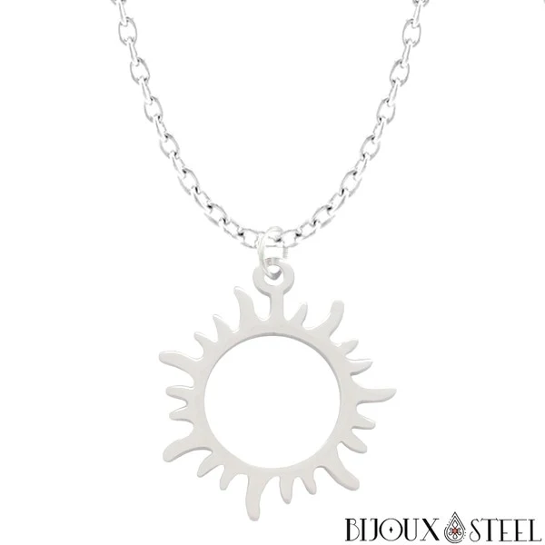 Collier à pendentif soleil en acier inoxydable