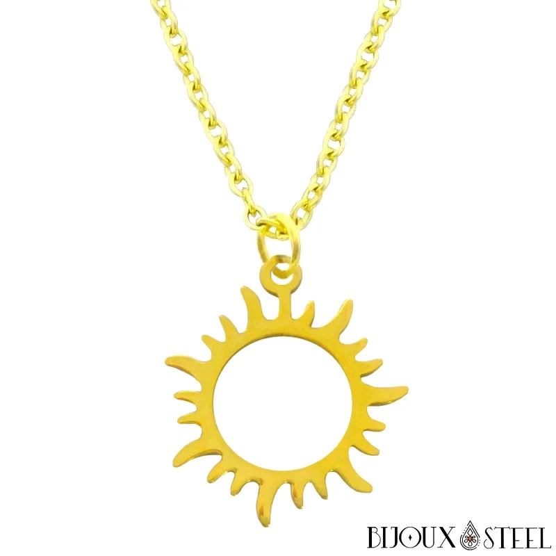 Collier à pendentif soleil en acier inoxydable