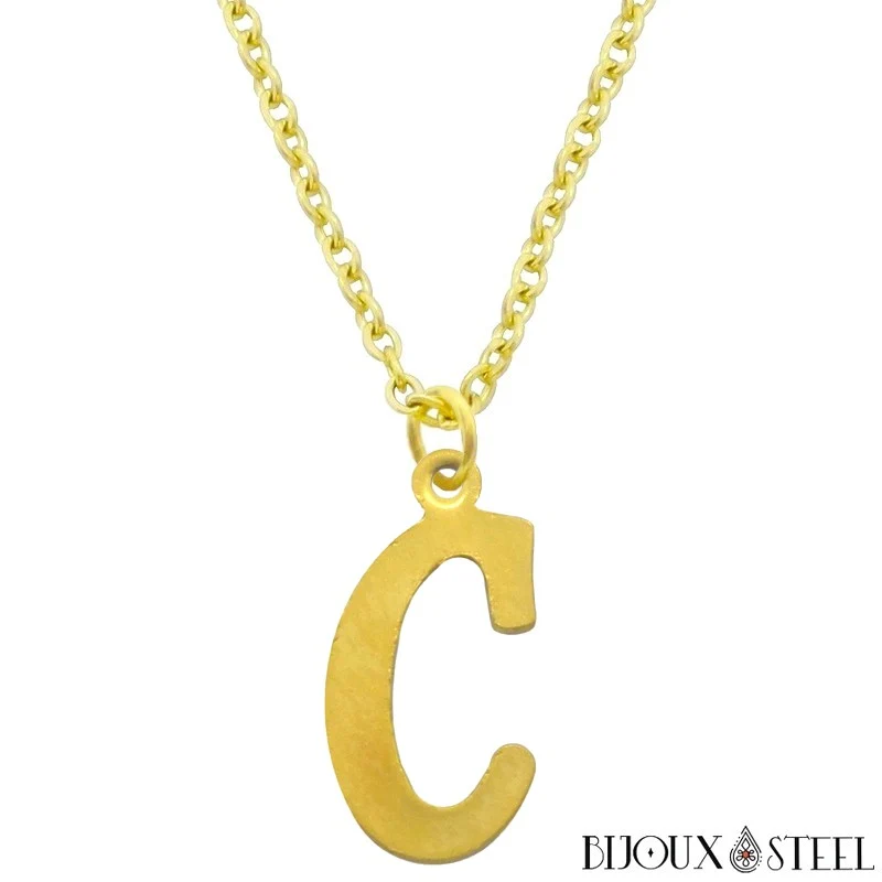 Collier à pendentif lettre dorée en acier inoxydable