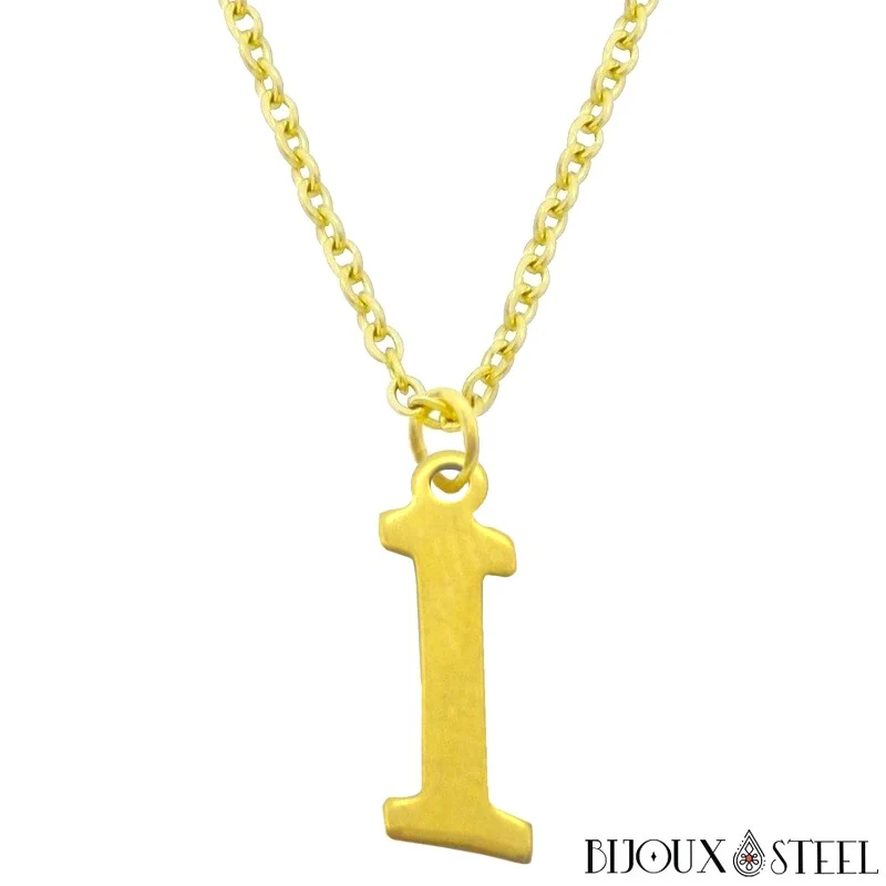 Collier à pendentif lettre dorée en acier inoxydable