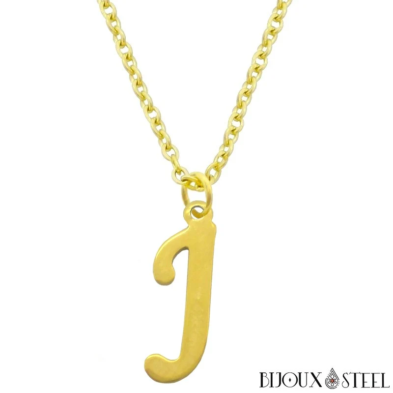 Collier à pendentif lettre dorée en acier inoxydable