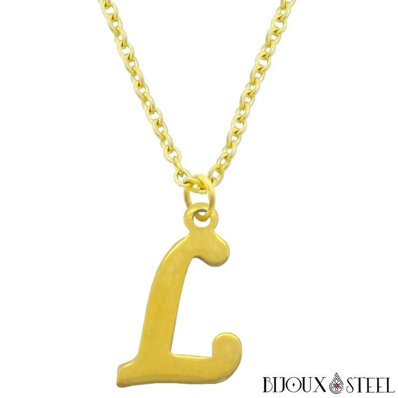 Collier à pendentif lettre dorée en acier inoxydable