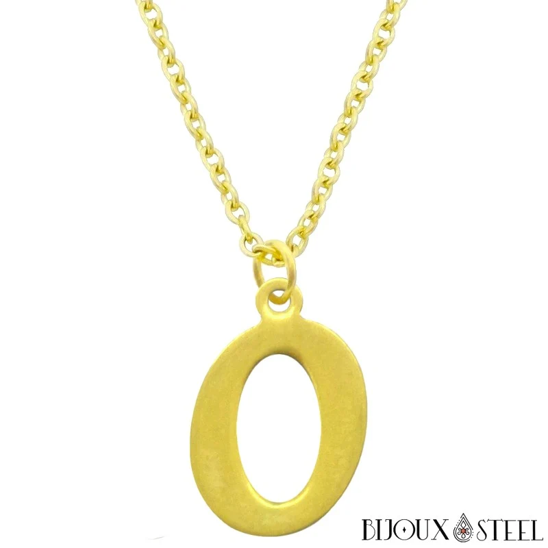 Collier à pendentif lettre dorée en acier inoxydable