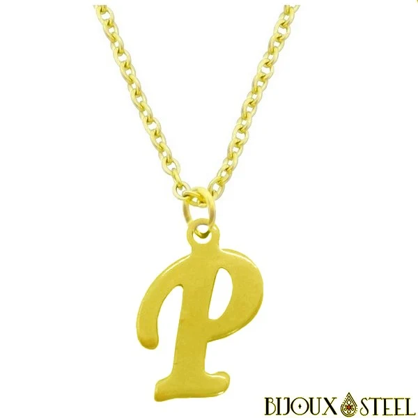 Collier à pendentif lettre dorée en acier inoxydable