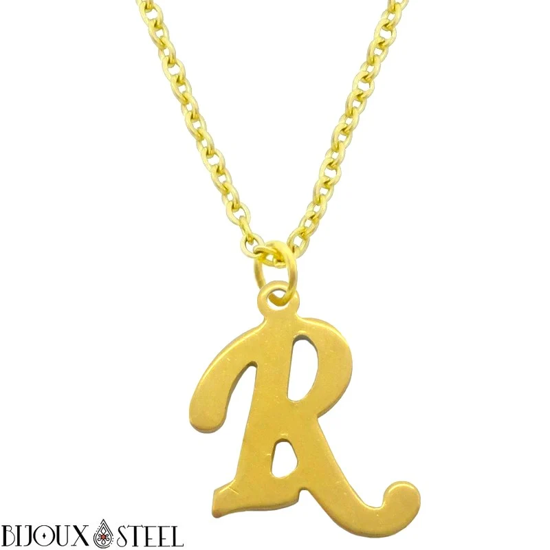 Collier à pendentif lettre dorée en acier inoxydable