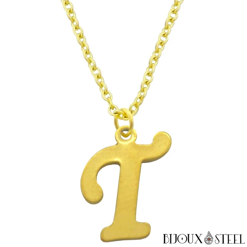 Collier à pendentif lettre dorée en acier inoxydable