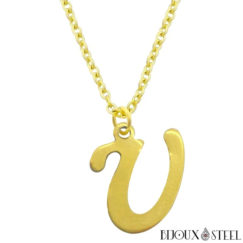 Collier à pendentif lettre dorée en acier inoxydable