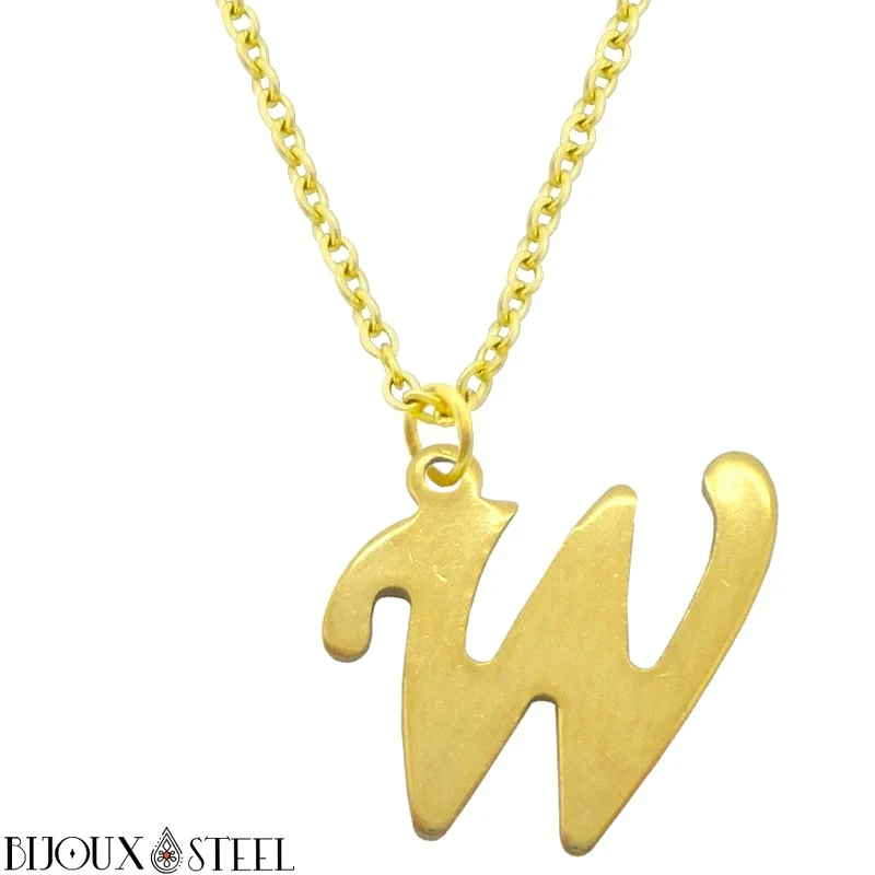 Collier à pendentif lettre dorée en acier inoxydable