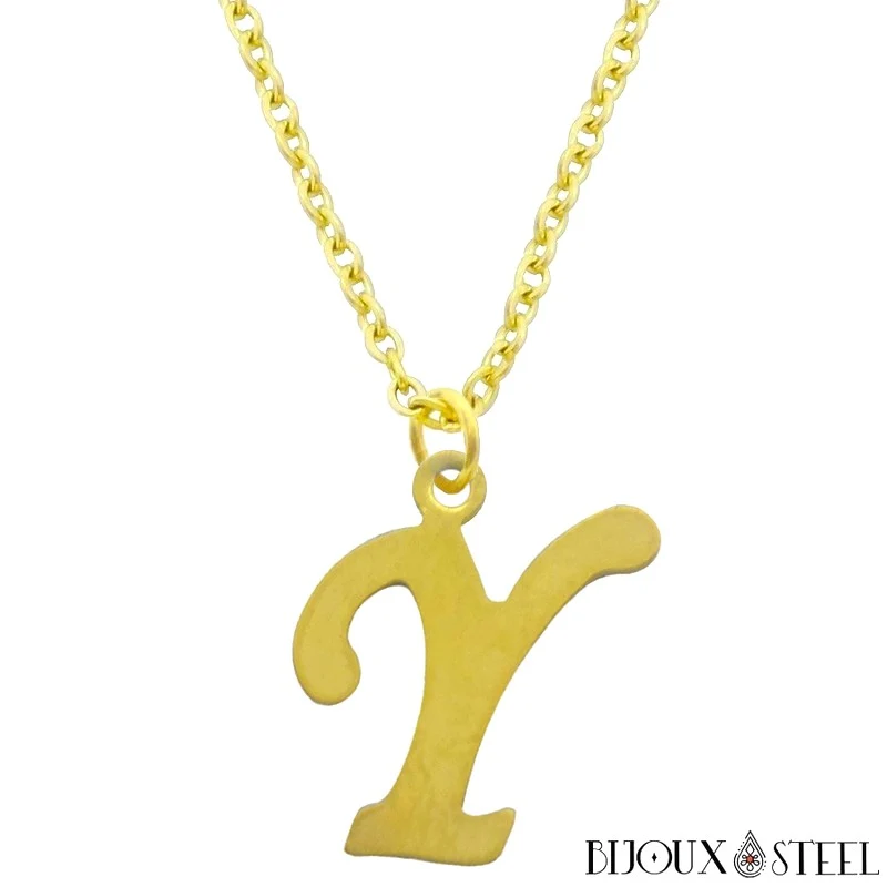 Collier à pendentif lettre dorée en acier inoxydable