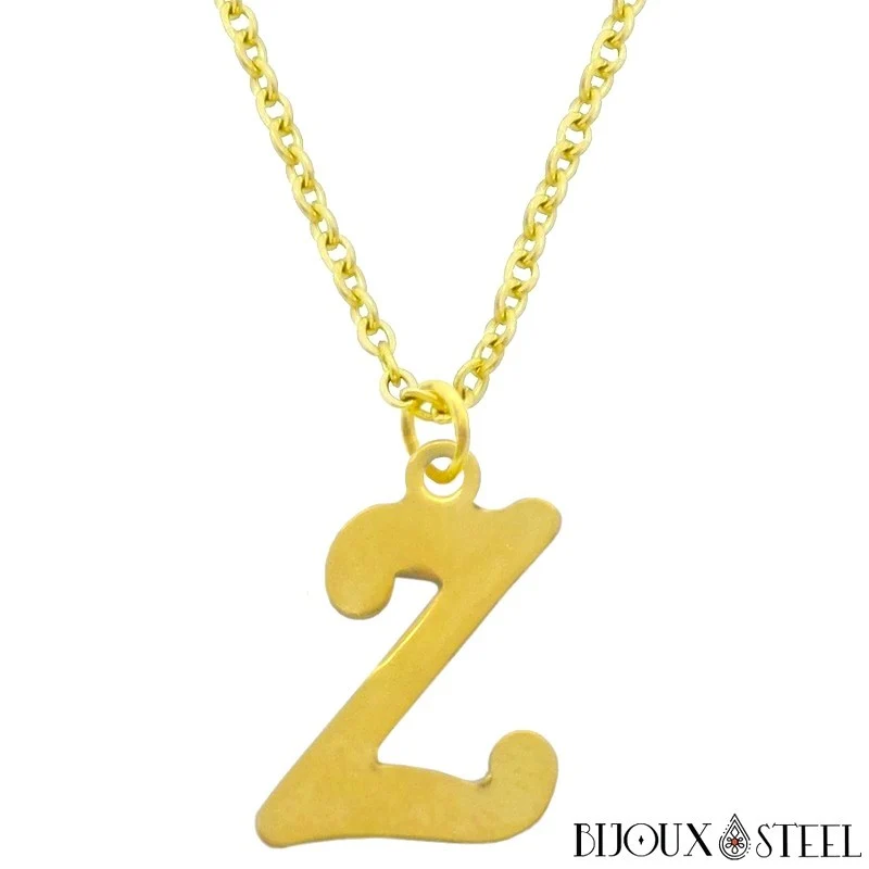 Collier à pendentif lettre dorée en acier inoxydable