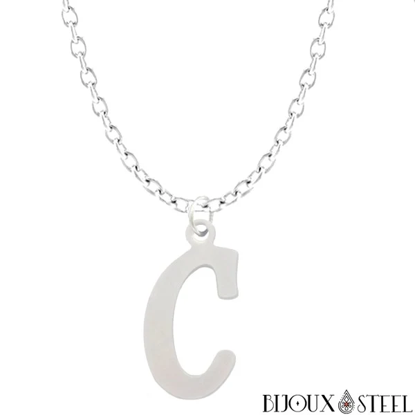 Collier à pendentif lettre argentée en acier inoxydable