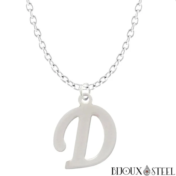 Collier à pendentif lettre argentée en acier inoxydable