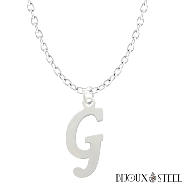 Collier à pendentif lettre argentée en acier inoxydable