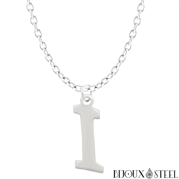 Collier à pendentif lettre argentée en acier inoxydable