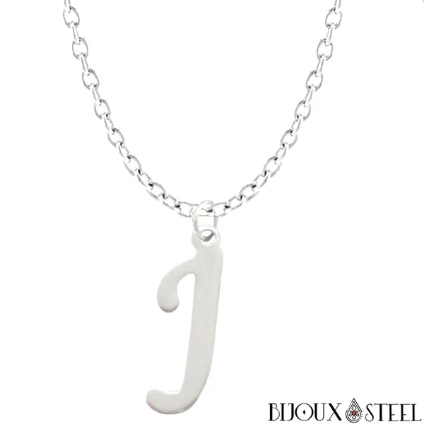 Collier à pendentif lettre argentée en acier inoxydable