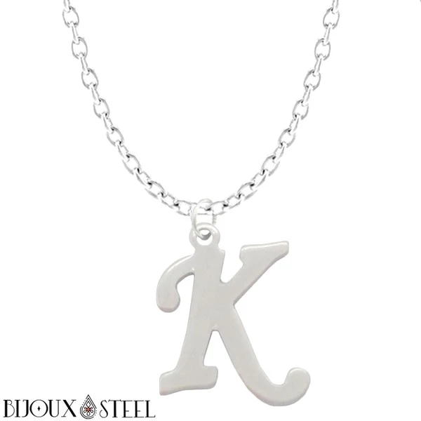 Collier à pendentif lettre argentée en acier inoxydable