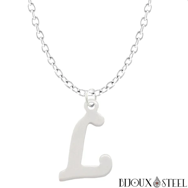 Collier à pendentif lettre argentée en acier inoxydable