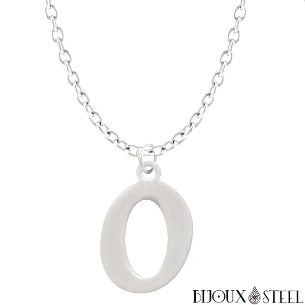 Collier à pendentif lettre argentée en acier inoxydable