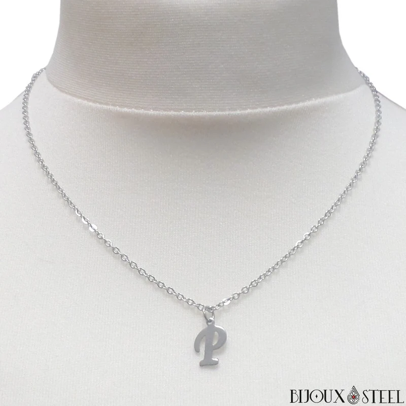 Collier à pendentif lettre argentée en acier inoxydable