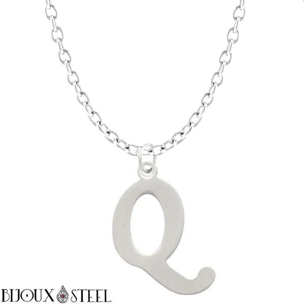 Collier à pendentif lettre argentée en acier inoxydable