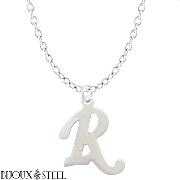 Collier à pendentif lettre argentée en acier inoxydable