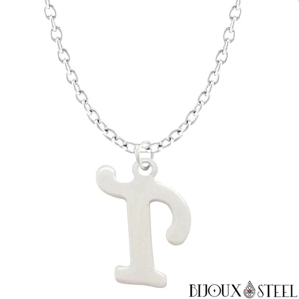 Collier à pendentif lettre argentée en acier inoxydable