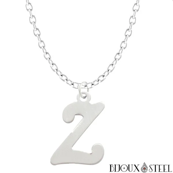 Collier à pendentif lettre argentée en acier inoxydable