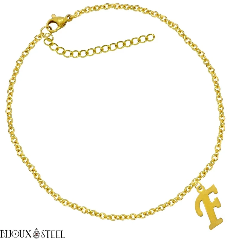 Bracelet doré personnalisé à lettre en acier inoxydable