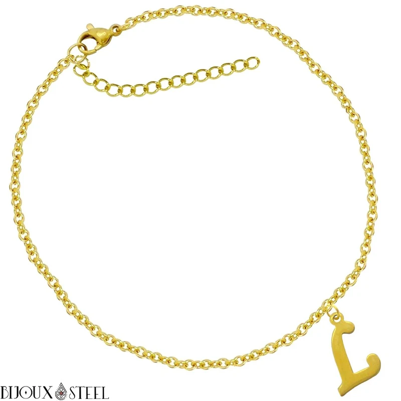 Bracelet doré personnalisé à lettre en acier inoxydable