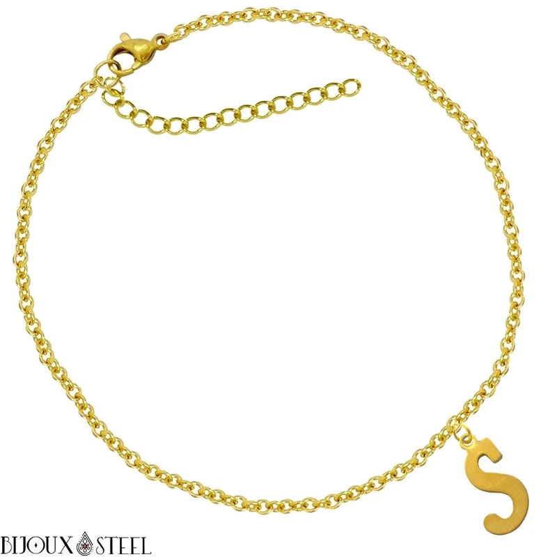 Bracelet doré personnalisé à lettre en acier inoxydable