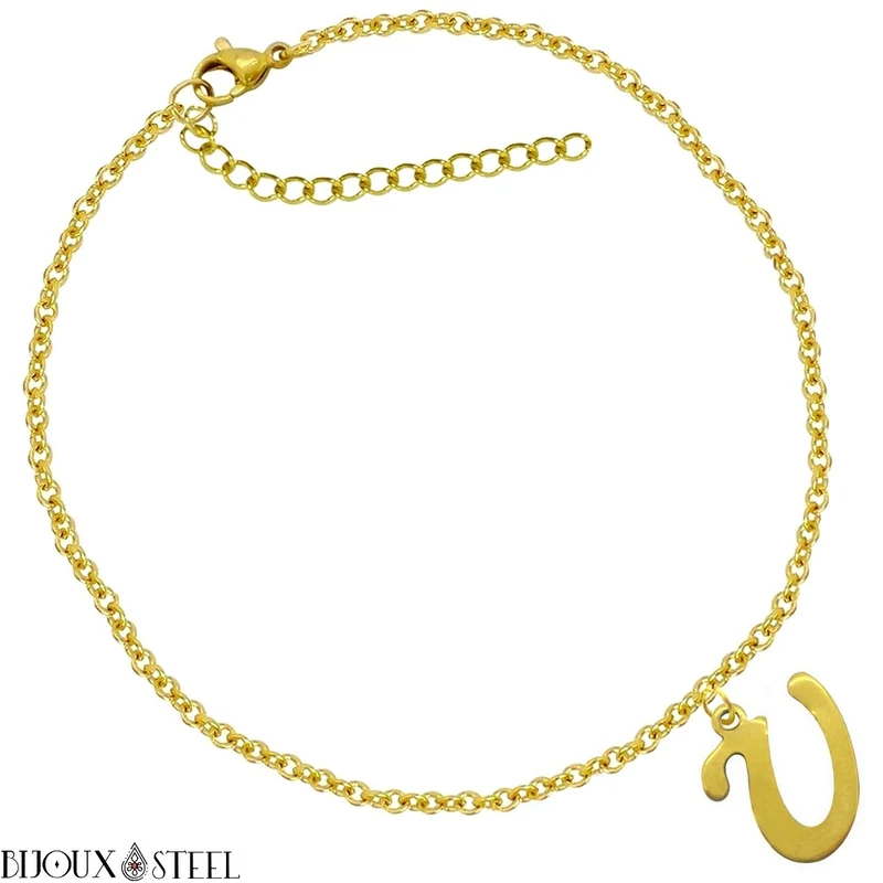 Bracelet doré personnalisé à lettre en acier inoxydable
