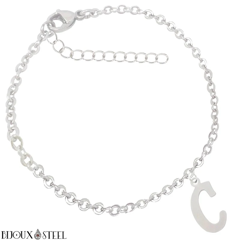 Bracelet argenté personnalisable à lettre en acier inoxydable