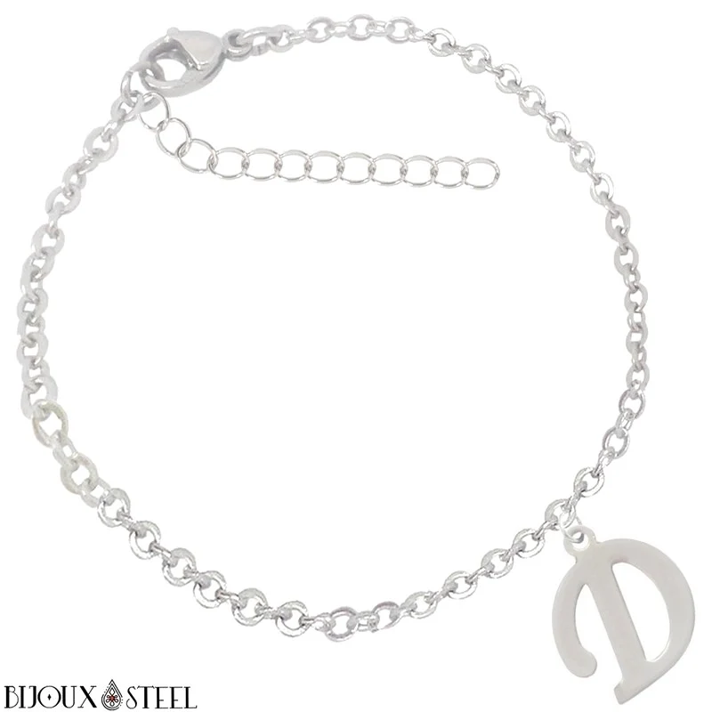 Bracelet argenté personnalisable à lettre en acier inoxydable