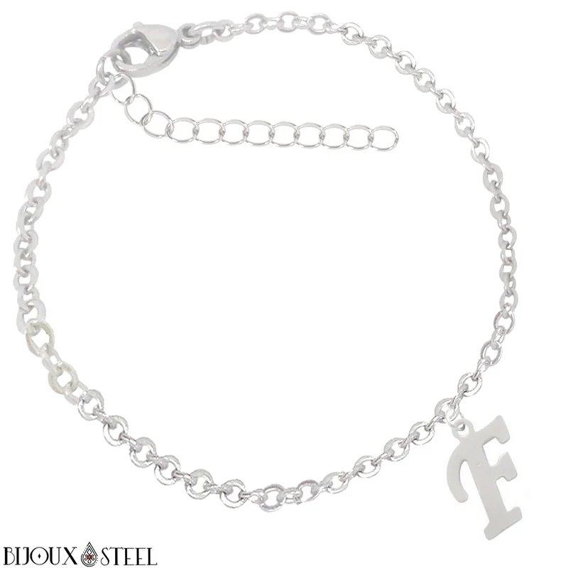 Bracelet argenté personnalisable à lettre en acier inoxydable