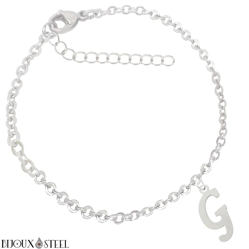 Bracelet argenté personnalisable à lettre en acier inoxydable