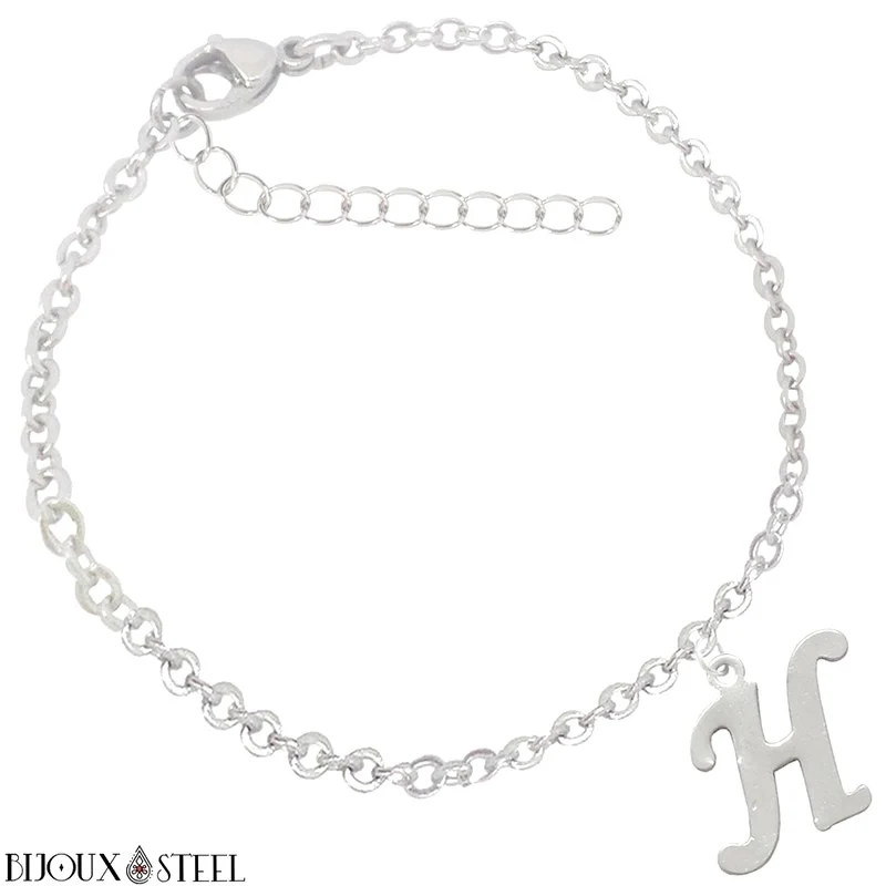 Bracelet argenté personnalisable à lettre en acier inoxydable
