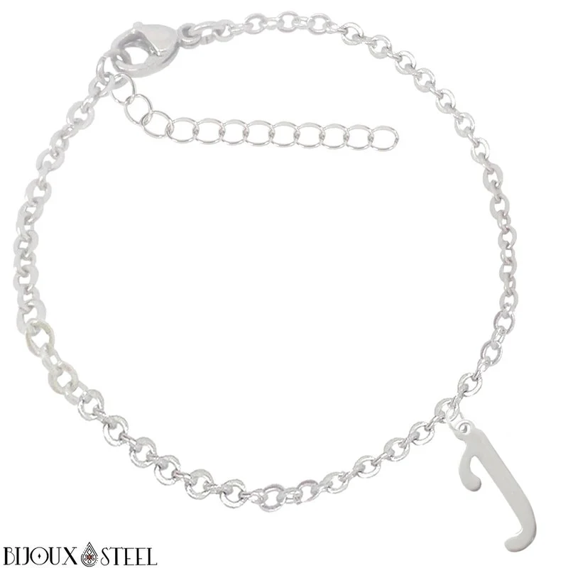 Bracelet argenté personnalisable à lettre en acier inoxydable