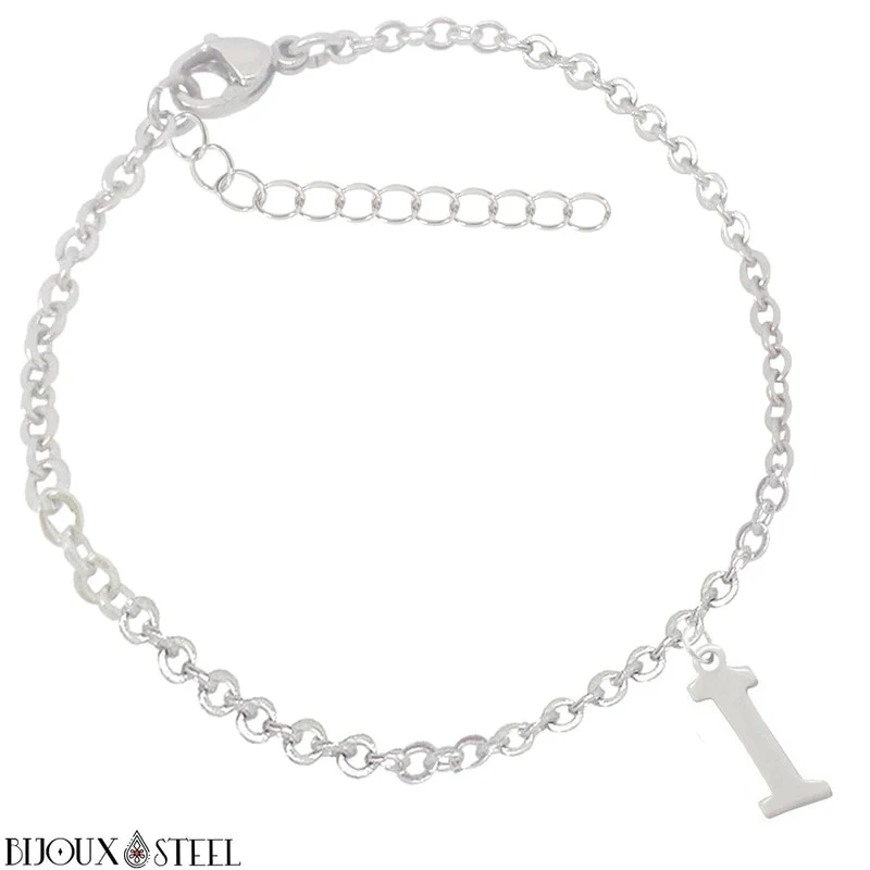 Bracelet argenté personnalisable à lettre en acier inoxydable