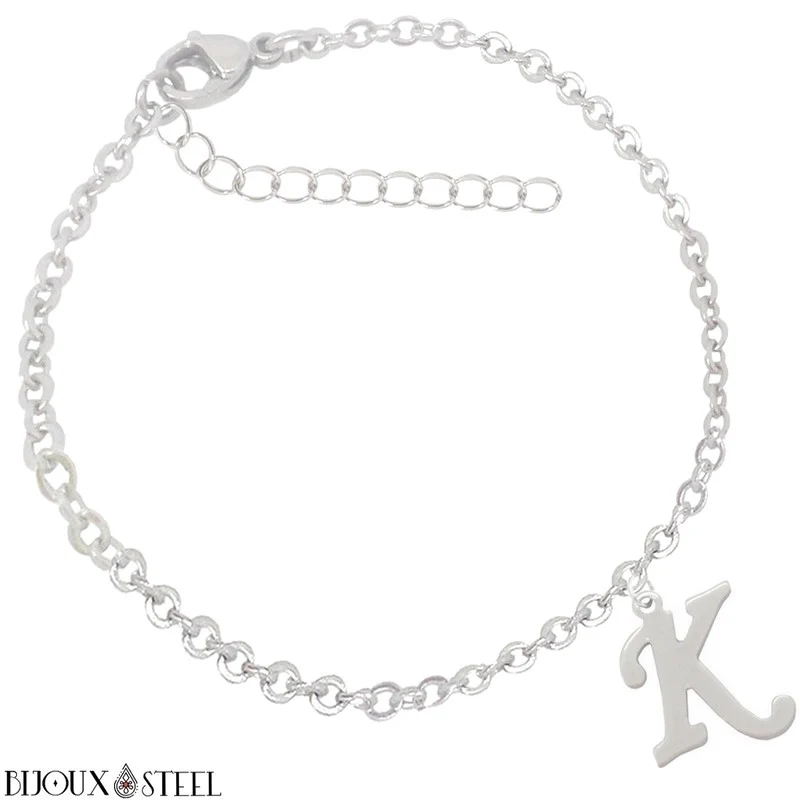 Bracelet argenté personnalisable à lettre en acier inoxydable